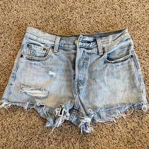 Levi's Light Blue Frayed Denim Shorts